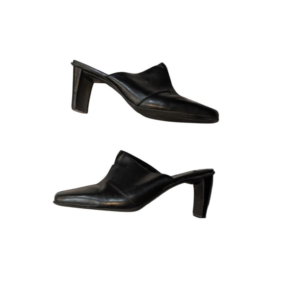 Vintage  Nicole Black Leather Heeled Mules Size 8